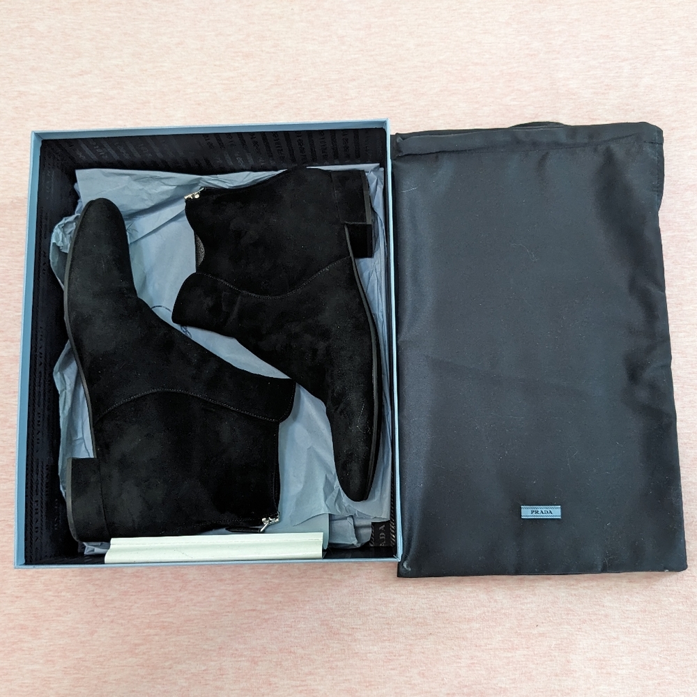 Prada Calzature Donna Camoscio Nero Ankle Boots - Picture 8 of 9